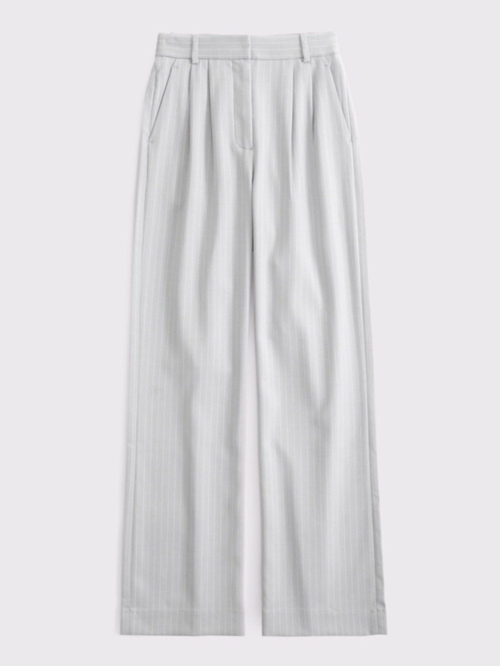 Abercrombie Curve Love Sloane Tailored Wide Leg Pant in Light Gray Pinstripe
